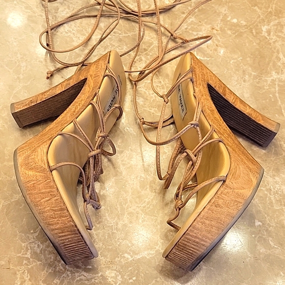 Steve Madden Natural Leather KACY Platform Block Heel Lace-up Sandals, Sz 8.5 - Picture 5 of 17